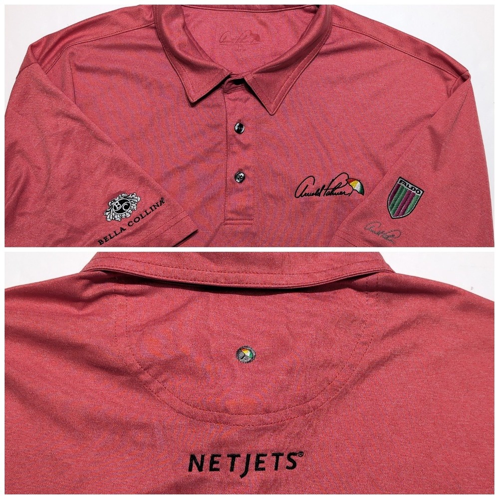 Arnold Palmer Golf Polo Mens L Red Good Bella Collina Faldo NetJets Embroidered